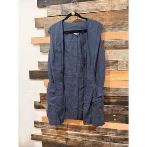 Linenfox charcoal grey linen open front vest cardigan pockets size L/XL